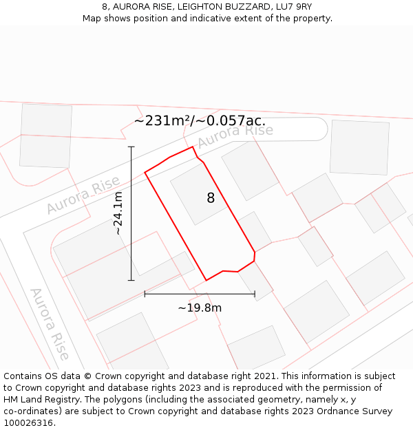 8, AURORA RISE, LEIGHTON BUZZARD, LU7 9RY: Plot and title map