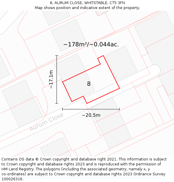 8, AURUM CLOSE, WHITSTABLE, CT5 3FN: Plot and title map