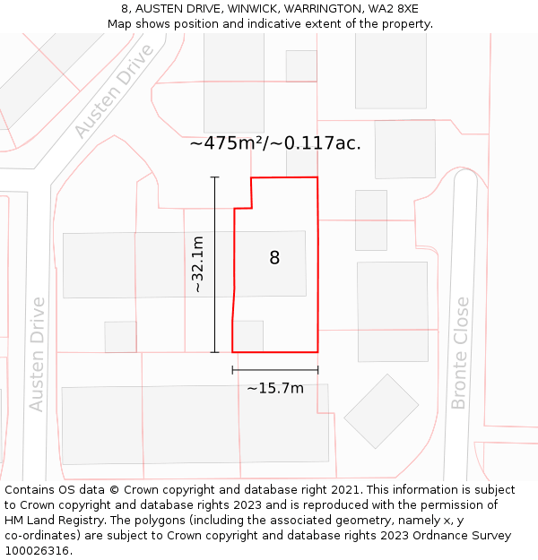 8, AUSTEN DRIVE, WINWICK, WARRINGTON, WA2 8XE: Plot and title map