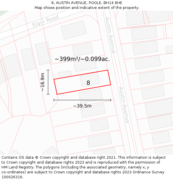 8, AUSTIN AVENUE, POOLE, BH14 8HE: Plot and title map