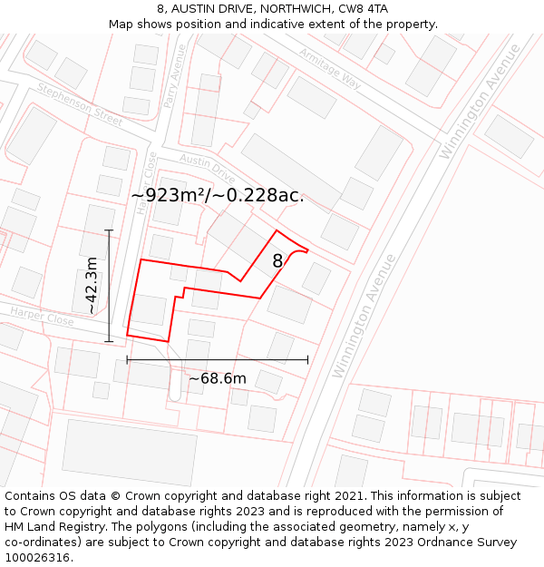 8, AUSTIN DRIVE, NORTHWICH, CW8 4TA: Plot and title map