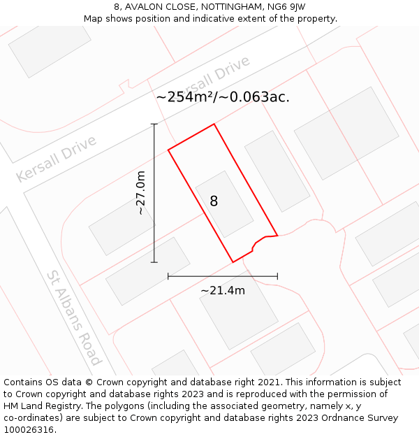 8, AVALON CLOSE, NOTTINGHAM, NG6 9JW: Plot and title map