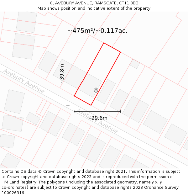 8, AVEBURY AVENUE, RAMSGATE, CT11 8BB: Plot and title map