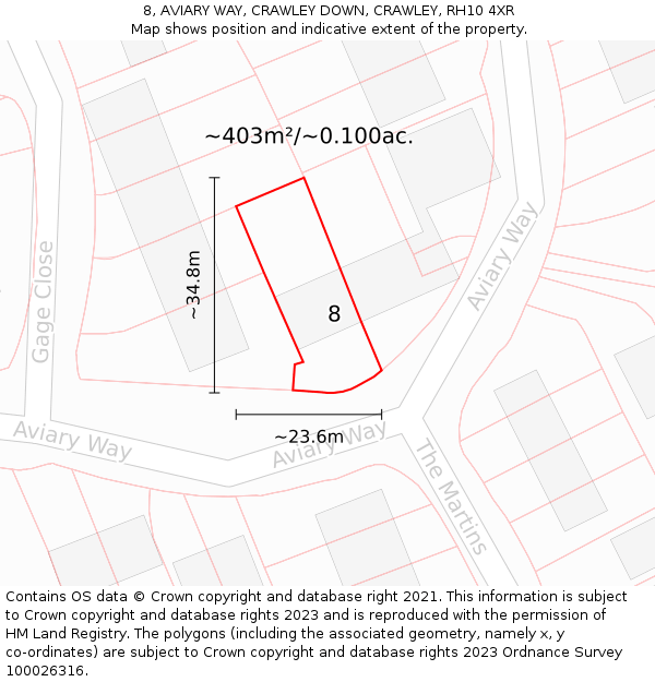 8, AVIARY WAY, CRAWLEY DOWN, CRAWLEY, RH10 4XR: Plot and title map