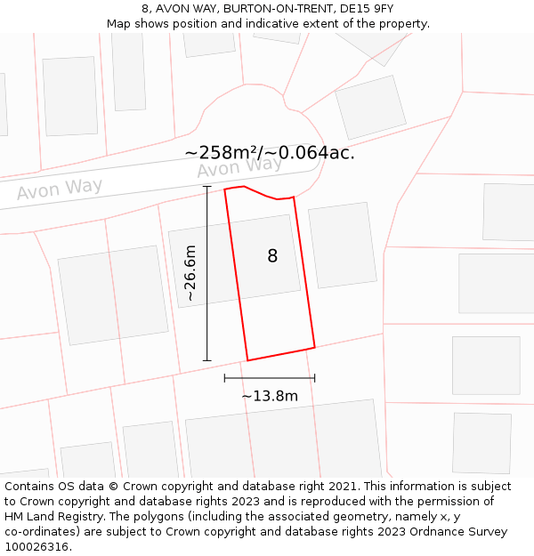 8, AVON WAY, BURTON-ON-TRENT, DE15 9FY: Plot and title map