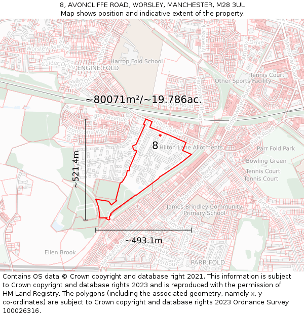 8, AVONCLIFFE ROAD, WORSLEY, MANCHESTER, M28 3UL: Plot and title map