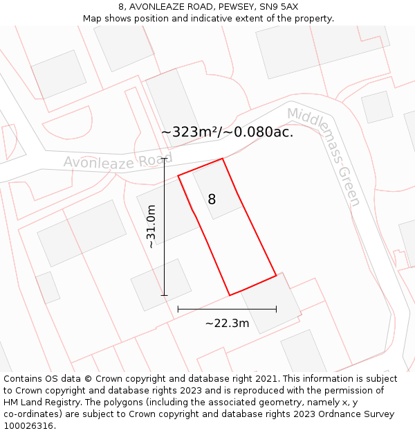 8, AVONLEAZE ROAD, PEWSEY, SN9 5AX: Plot and title map