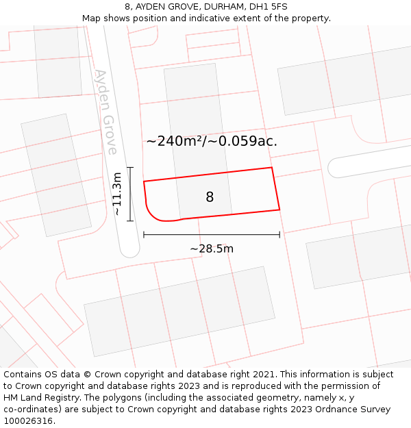 8, AYDEN GROVE, DURHAM, DH1 5FS: Plot and title map