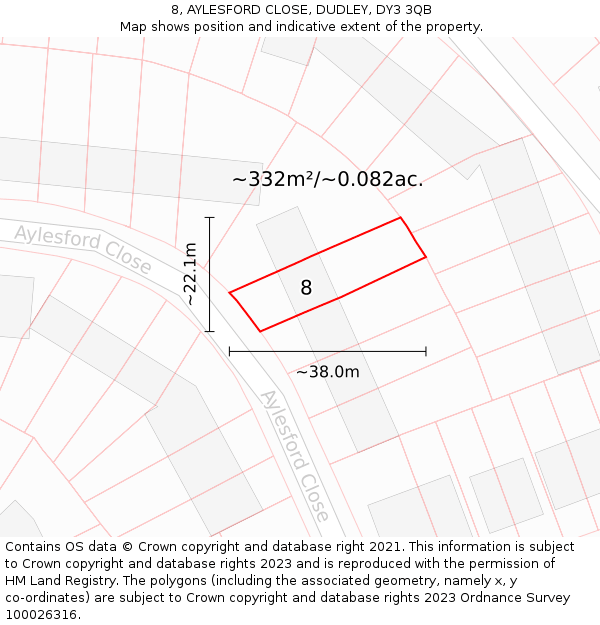 8, AYLESFORD CLOSE, DUDLEY, DY3 3QB: Plot and title map