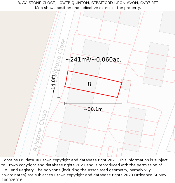 8, AYLSTONE CLOSE, LOWER QUINTON, STRATFORD-UPON-AVON, CV37 8TE: Plot and title map