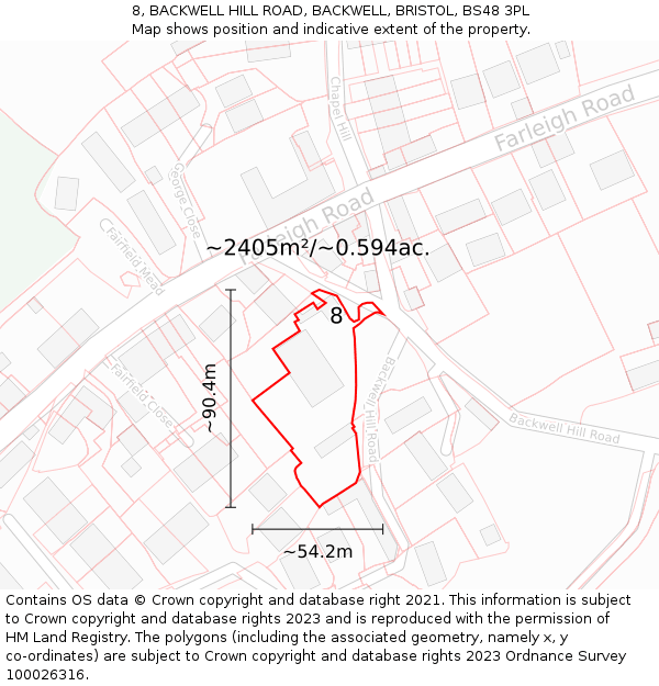 8, BACKWELL HILL ROAD, BACKWELL, BRISTOL, BS48 3PL: Plot and title map