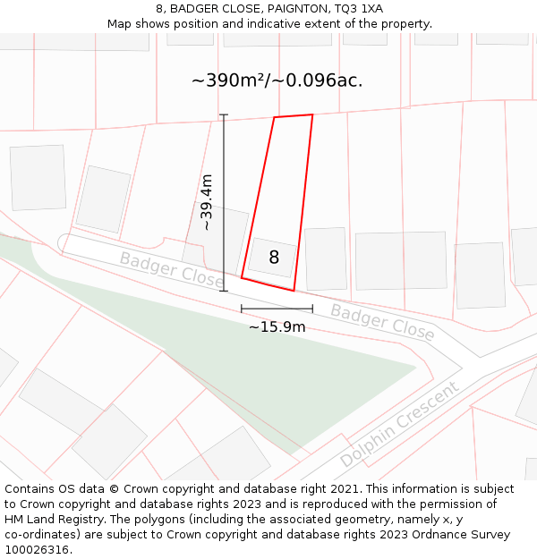 8, BADGER CLOSE, PAIGNTON, TQ3 1XA: Plot and title map