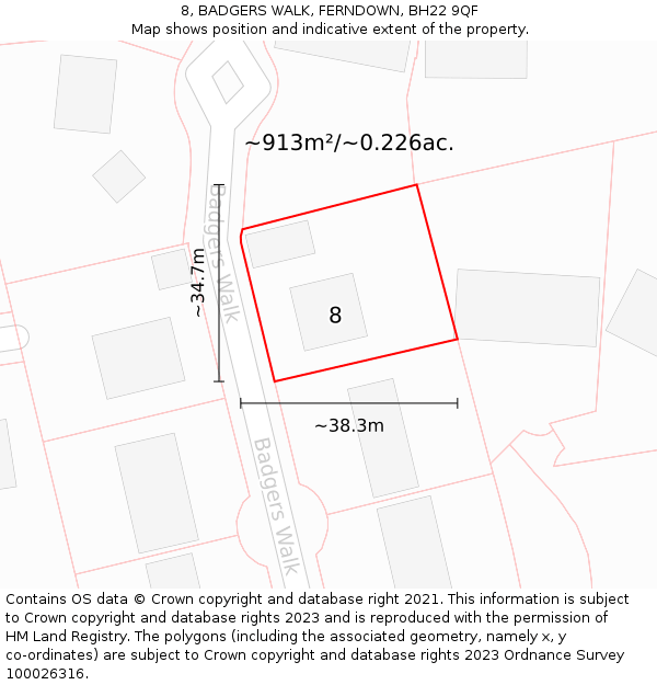 8, BADGERS WALK, FERNDOWN, BH22 9QF: Plot and title map