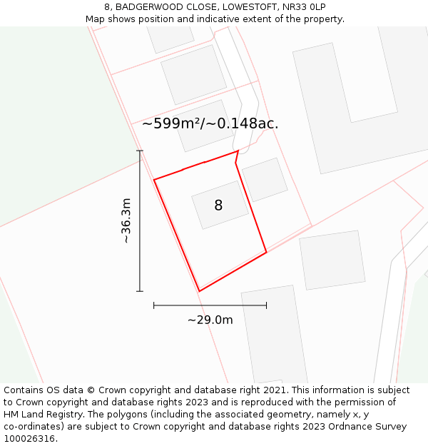 8, BADGERWOOD CLOSE, LOWESTOFT, NR33 0LP: Plot and title map