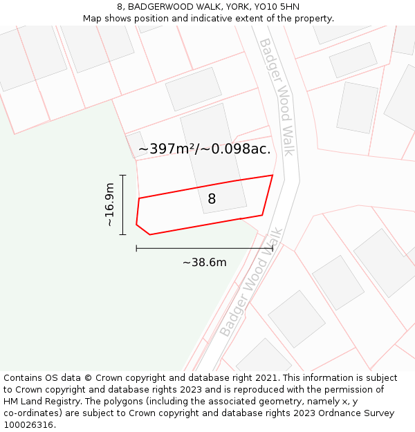 8, BADGERWOOD WALK, YORK, YO10 5HN: Plot and title map