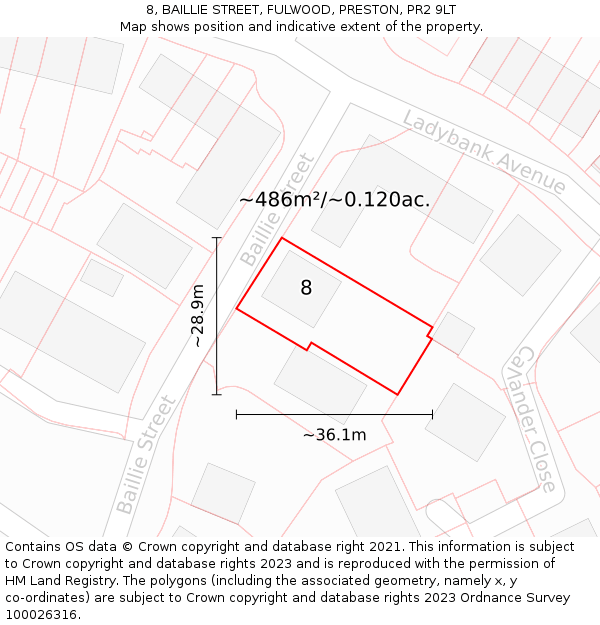 8, BAILLIE STREET, FULWOOD, PRESTON, PR2 9LT: Plot and title map