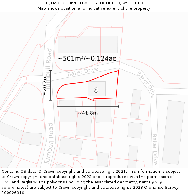 8, BAKER DRIVE, FRADLEY, LICHFIELD, WS13 8TD: Plot and title map