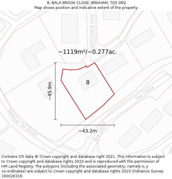 8, BALA BROOK CLOSE, BRIXHAM, TQ5 0RQ: Plot and title map