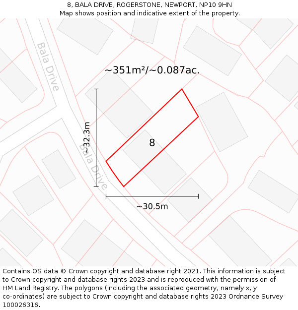 8, BALA DRIVE, ROGERSTONE, NEWPORT, NP10 9HN: Plot and title map