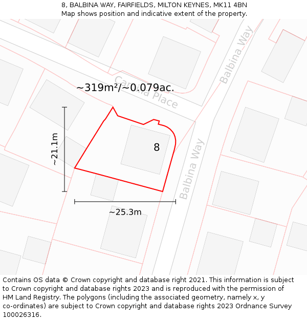 8, BALBINA WAY, FAIRFIELDS, MILTON KEYNES, MK11 4BN: Plot and title map