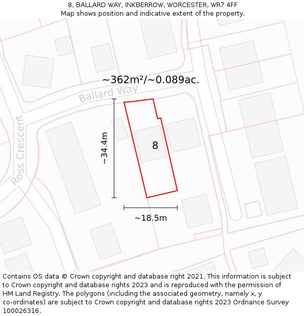 8, BALLARD WAY, INKBERROW, WORCESTER, WR7 4FF: Plot and title map