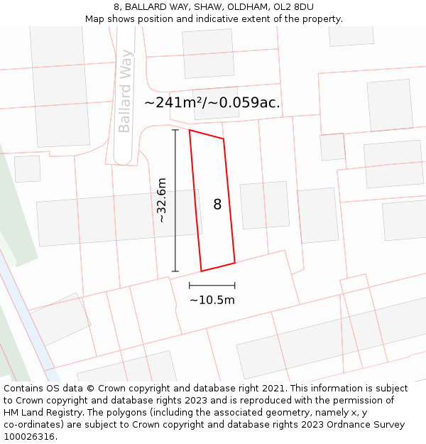 8, BALLARD WAY, SHAW, OLDHAM, OL2 8DU: Plot and title map