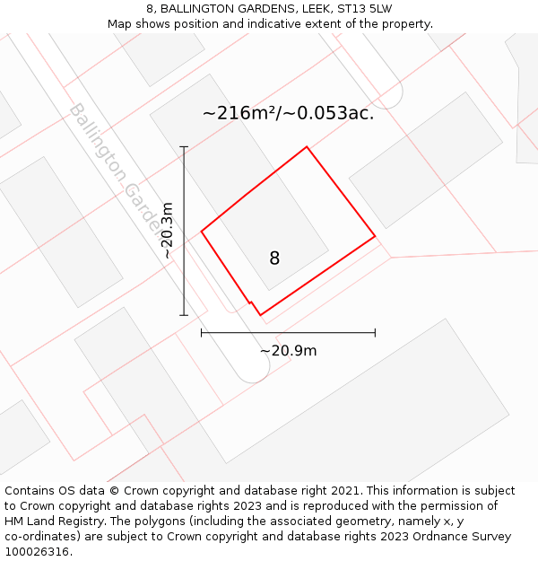 8, BALLINGTON GARDENS, LEEK, ST13 5LW: Plot and title map