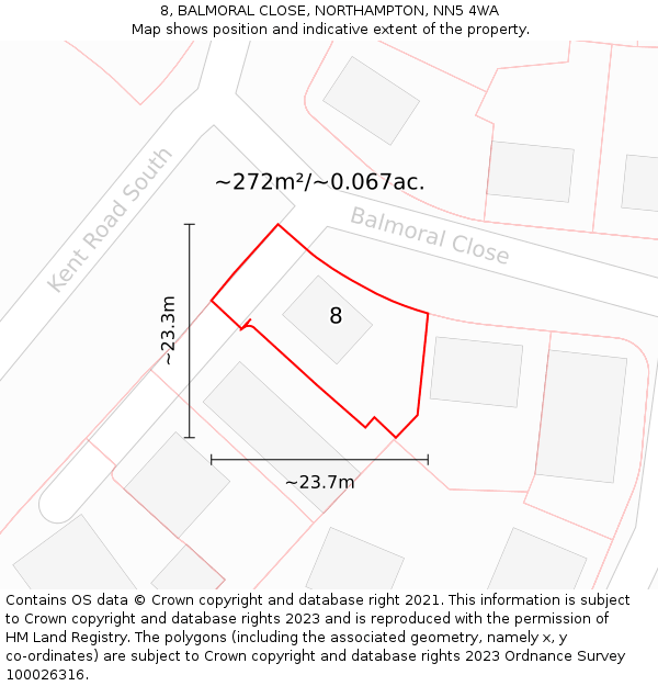 8, BALMORAL CLOSE, NORTHAMPTON, NN5 4WA: Plot and title map