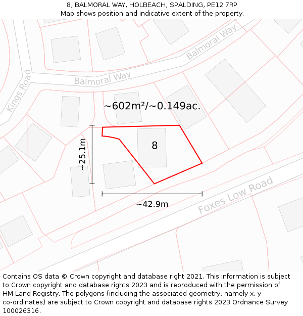 8, BALMORAL WAY, HOLBEACH, SPALDING, PE12 7RP: Plot and title map