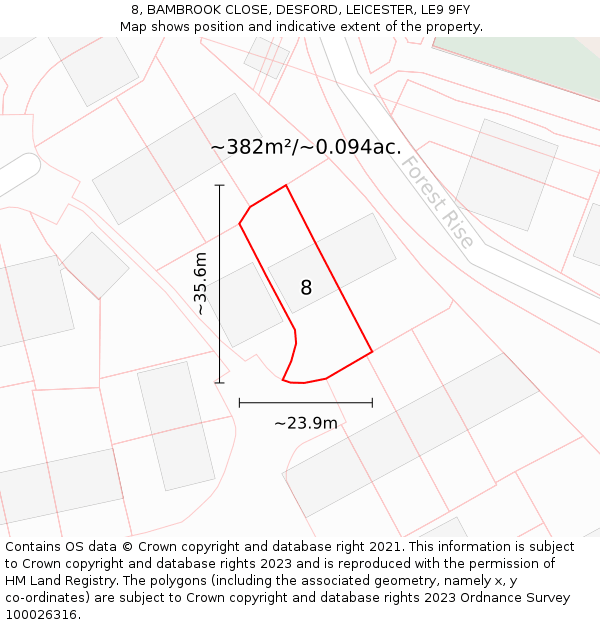 8, BAMBROOK CLOSE, DESFORD, LEICESTER, LE9 9FY: Plot and title map