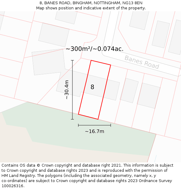 8, BANES ROAD, BINGHAM, NOTTINGHAM, NG13 8EN: Plot and title map