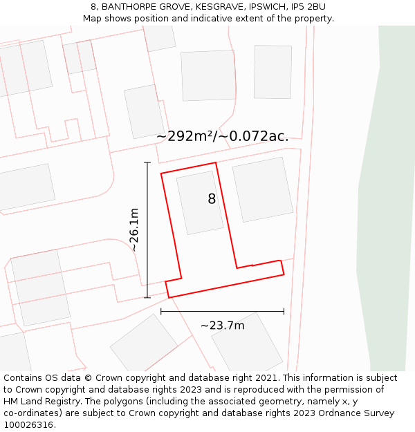 8, BANTHORPE GROVE, KESGRAVE, IPSWICH, IP5 2BU: Plot and title map