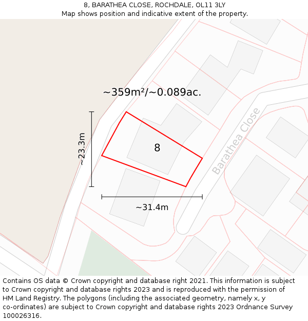 8, BARATHEA CLOSE, ROCHDALE, OL11 3LY: Plot and title map