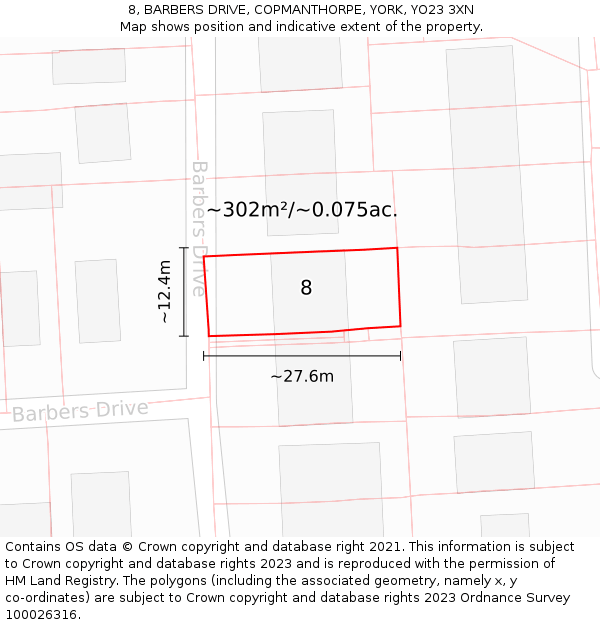 8, BARBERS DRIVE, COPMANTHORPE, YORK, YO23 3XN: Plot and title map