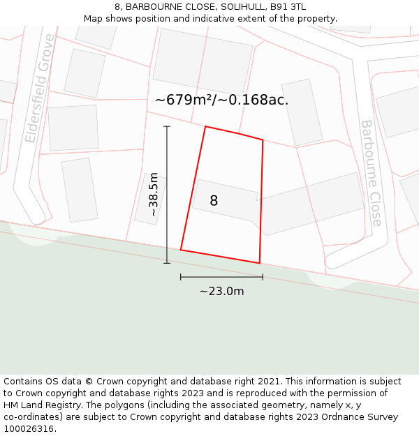 8, BARBOURNE CLOSE, SOLIHULL, B91 3TL: Plot and title map