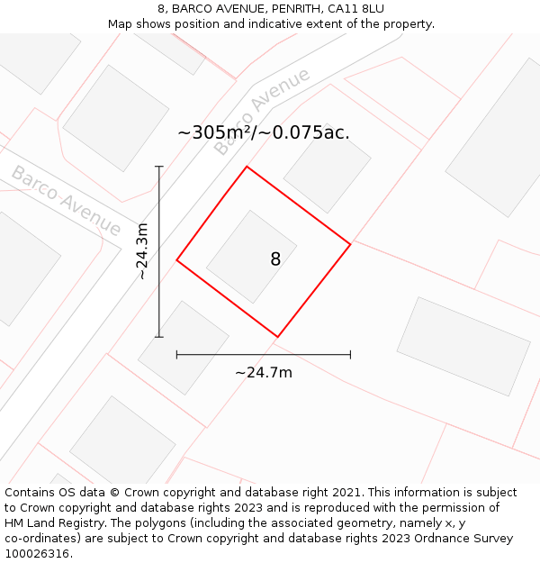 8, BARCO AVENUE, PENRITH, CA11 8LU: Plot and title map