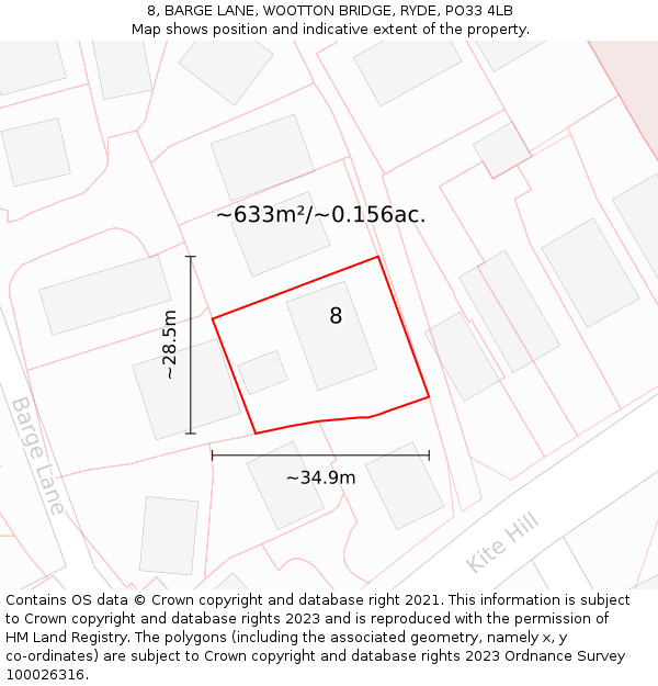 8, BARGE LANE, WOOTTON BRIDGE, RYDE, PO33 4LB: Plot and title map