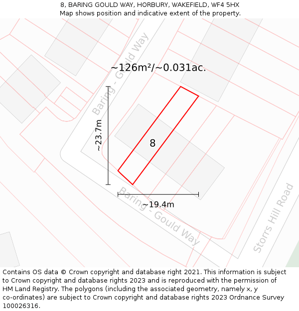 8, BARING GOULD WAY, HORBURY, WAKEFIELD, WF4 5HX: Plot and title map