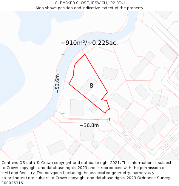 8, BARKER CLOSE, IPSWICH, IP2 0DU: Plot and title map