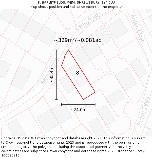 8, BARLEYFIELDS, WEM, SHREWSBURY, SY4 5LU: Plot and title map