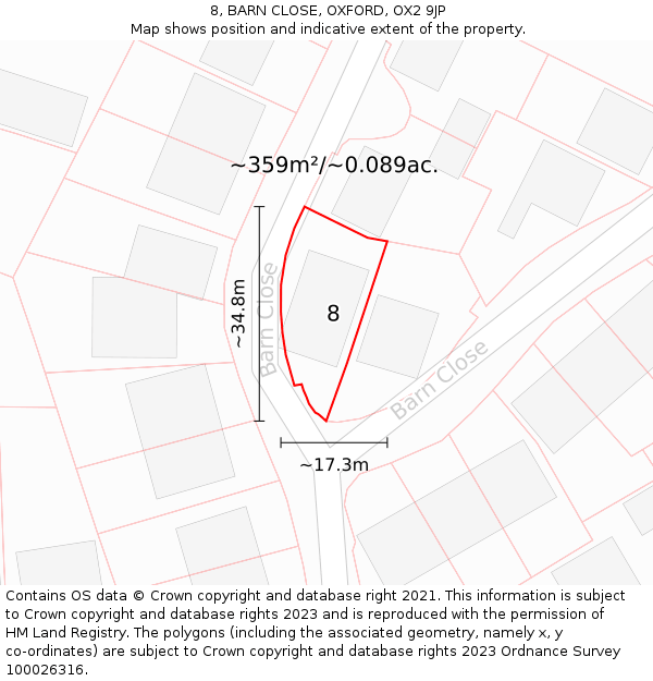 8, BARN CLOSE, OXFORD, OX2 9JP: Plot and title map