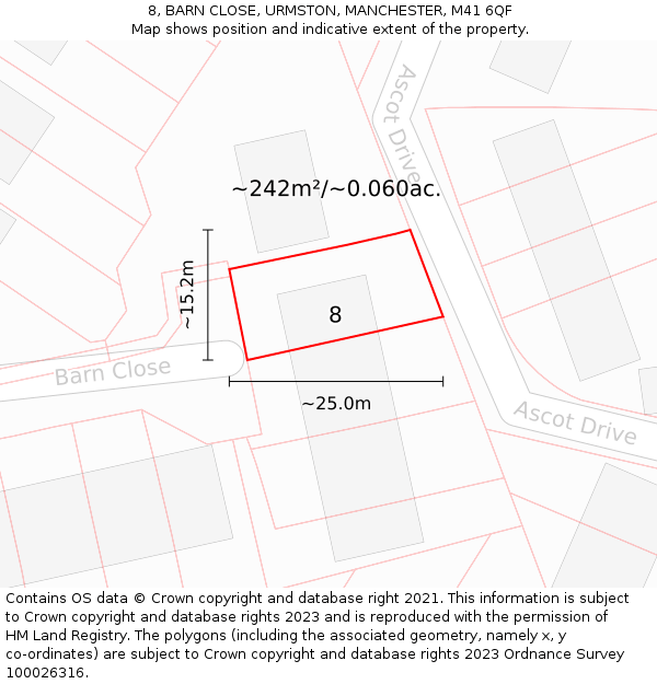 8, BARN CLOSE, URMSTON, MANCHESTER, M41 6QF: Plot and title map