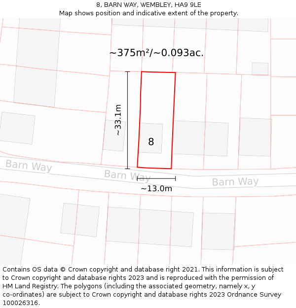 8, BARN WAY, WEMBLEY, HA9 9LE: Plot and title map