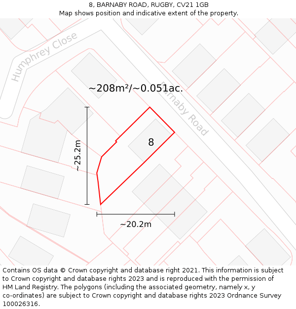 8, BARNABY ROAD, RUGBY, CV21 1GB: Plot and title map