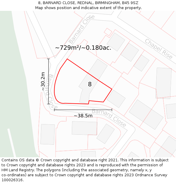 8, BARNARD CLOSE, REDNAL, BIRMINGHAM, B45 9SZ: Plot and title map