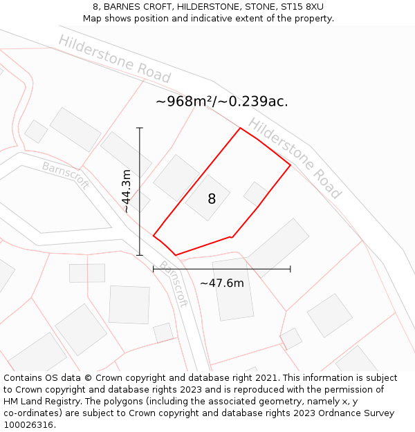 8, BARNES CROFT, HILDERSTONE, STONE, ST15 8XU: Plot and title map