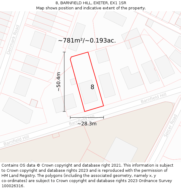 8, BARNFIELD HILL, EXETER, EX1 1SR: Plot and title map