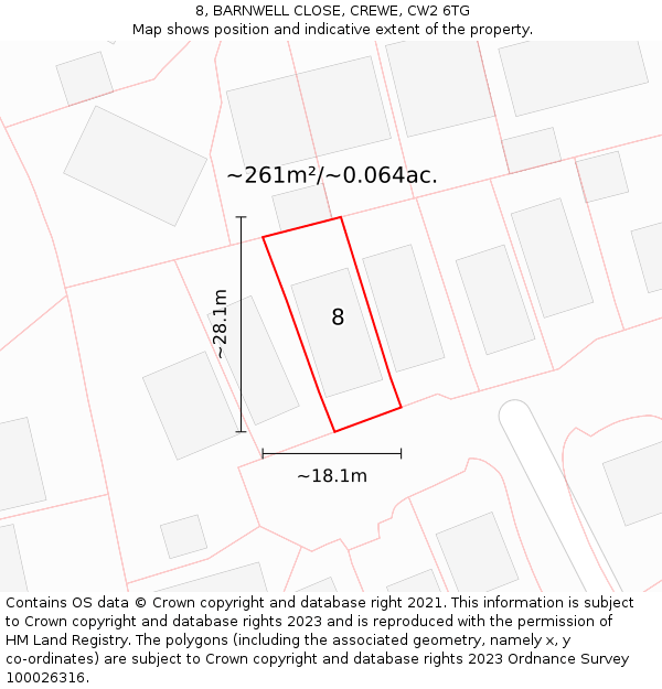 8, BARNWELL CLOSE, CREWE, CW2 6TG: Plot and title map