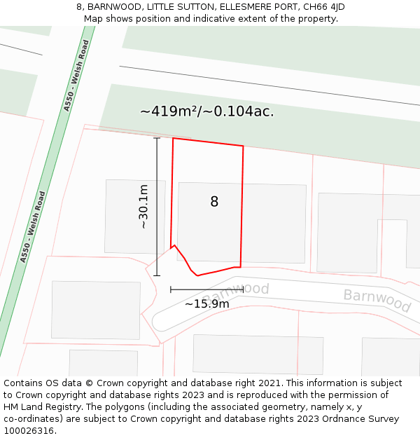 8, BARNWOOD, LITTLE SUTTON, ELLESMERE PORT, CH66 4JD: Plot and title map