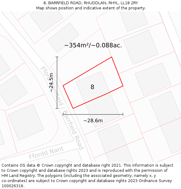 8, BARRFIELD ROAD, RHUDDLAN, RHYL, LL18 2RY: Plot and title map